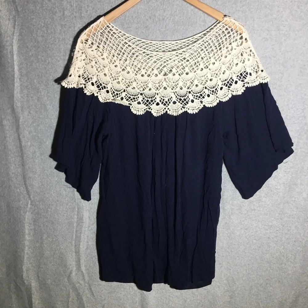 Womens Jodifl Dress Navy Blue Boho Beachy Lace Coastal Cottage Core Casual